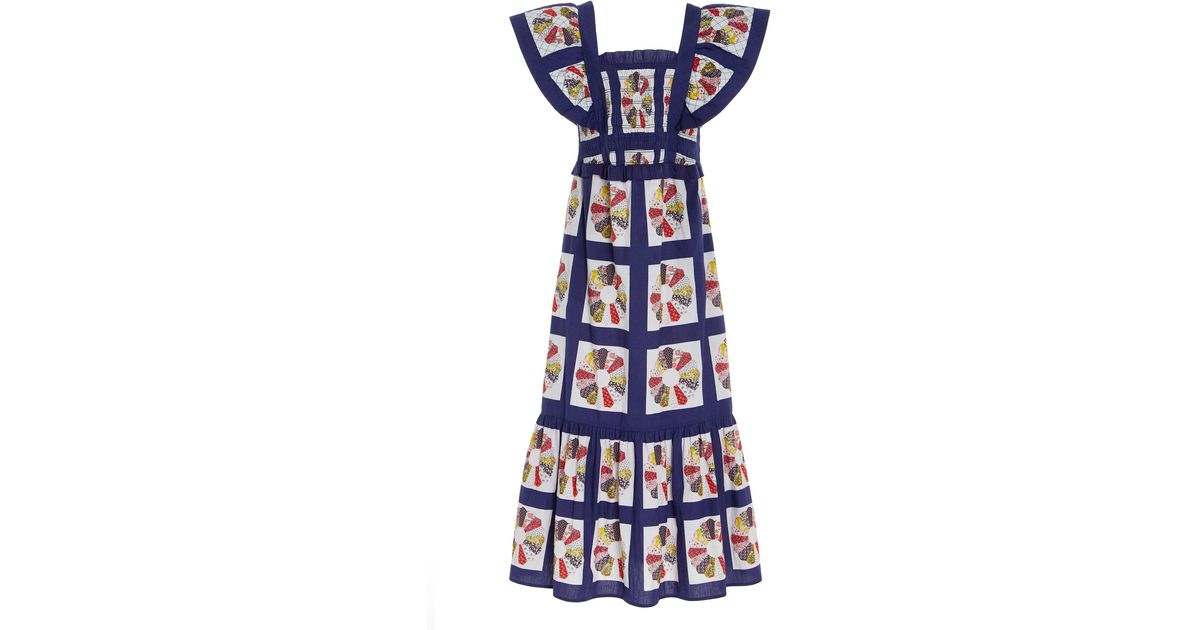 Sea Pippin Smocked Patchwork-printed Cotton Maxi Apron Dress in 