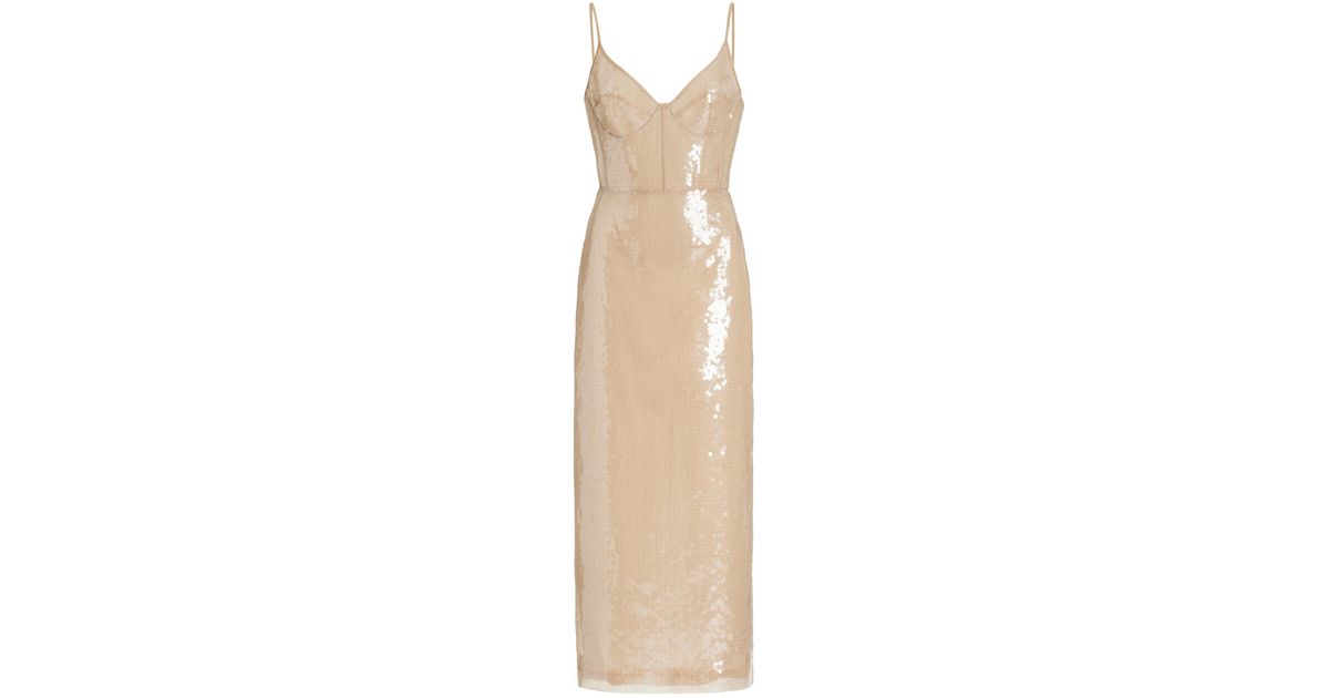 David Koma Sequined Midi Dress in Natural | Lyst