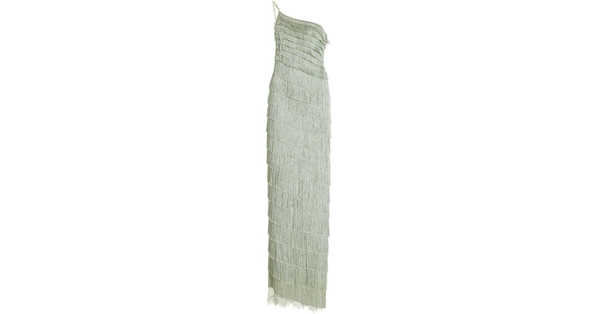 Francesca Miranda Isidora Fringed Silk-blend Maxi Dress in Green | Lyst