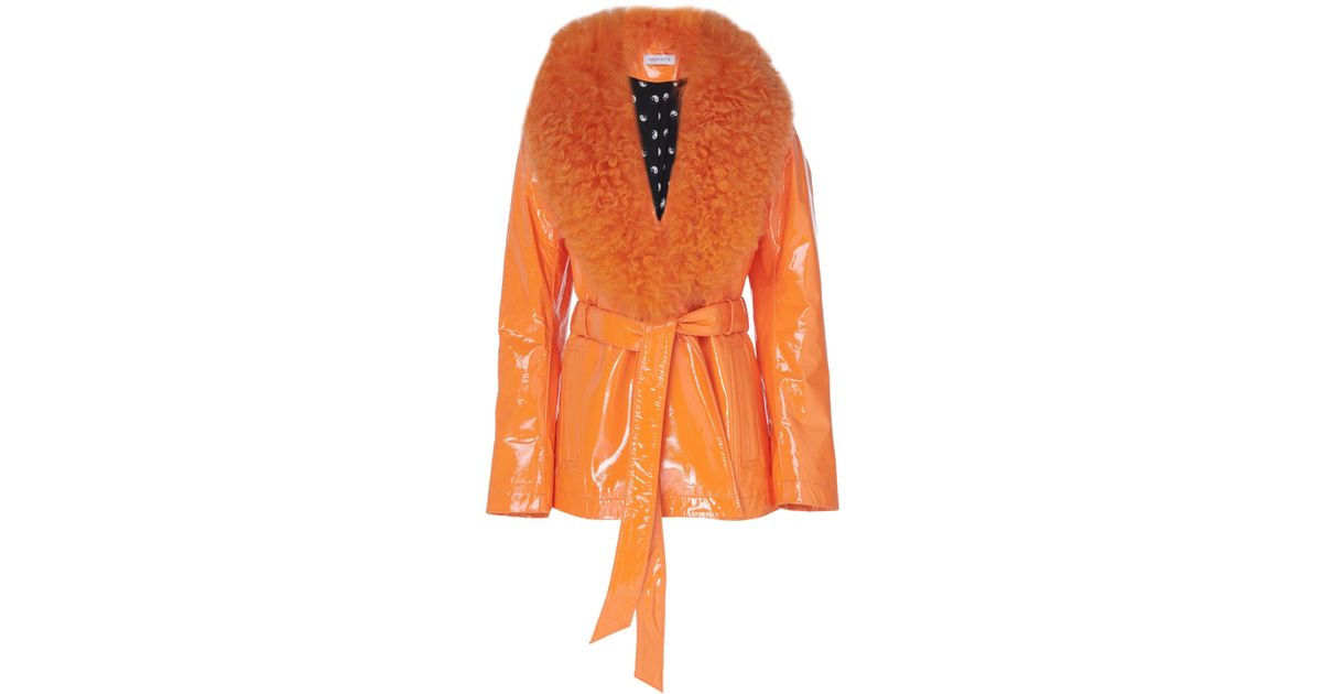 orange patent leather jacket