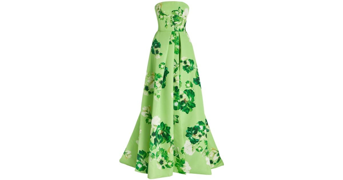 Monique Lhuillier Floral Crepe Strapless Gown in Green | Lyst