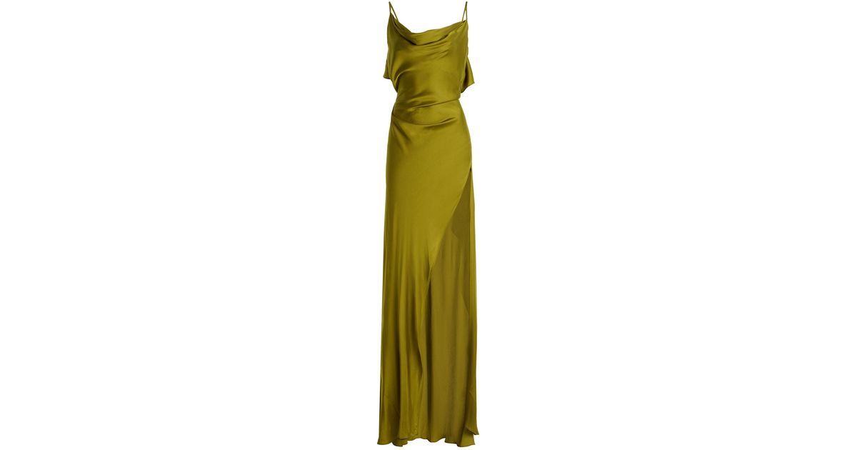 Arcina Ori Odessa Open-Back Satin Maxi Dress in Green