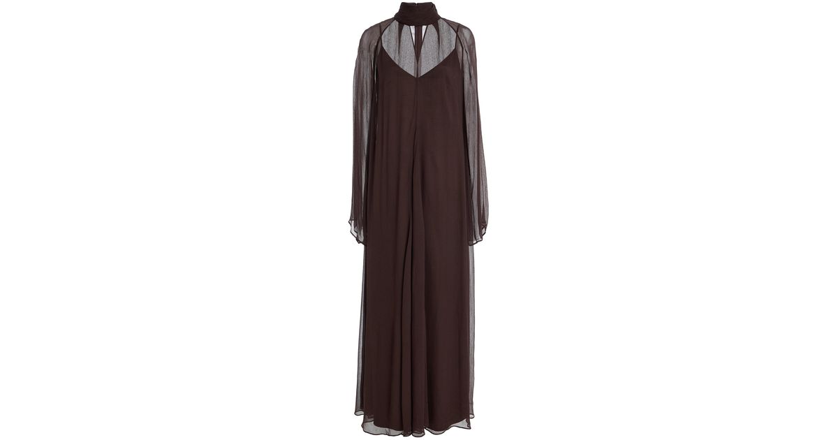 STAUD Esther Chiffon Maxi Dress in Brown