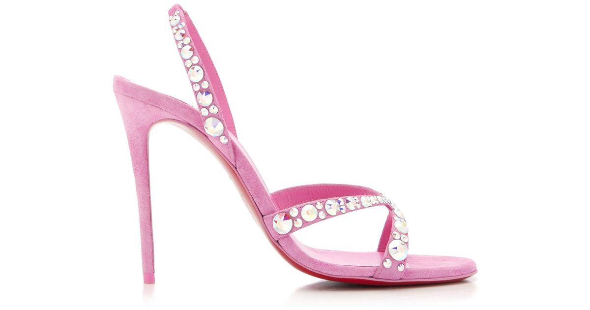 Christian Louboutin Emilie 100mm Embellished Suede Sandals in Pink | Lyst