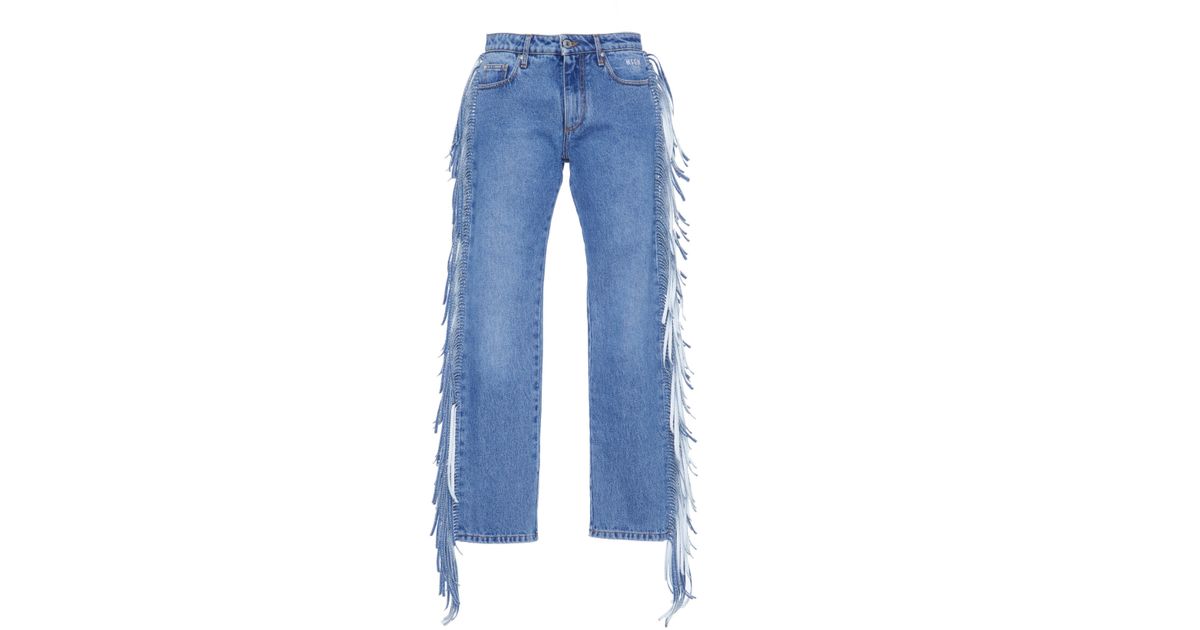 MSGM Fringe Jeans in Blue | Lyst