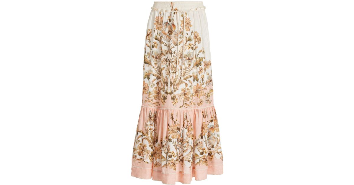Zimmermann Chintz Tiered Maxi Skirt in Natural | Lyst Canada