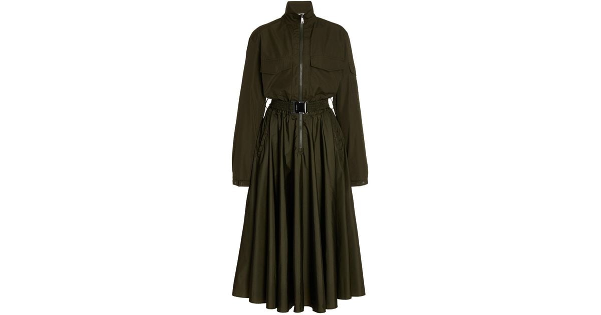 Moncler Belted Shell Midi Shirt Dress in Green | Lyst UK