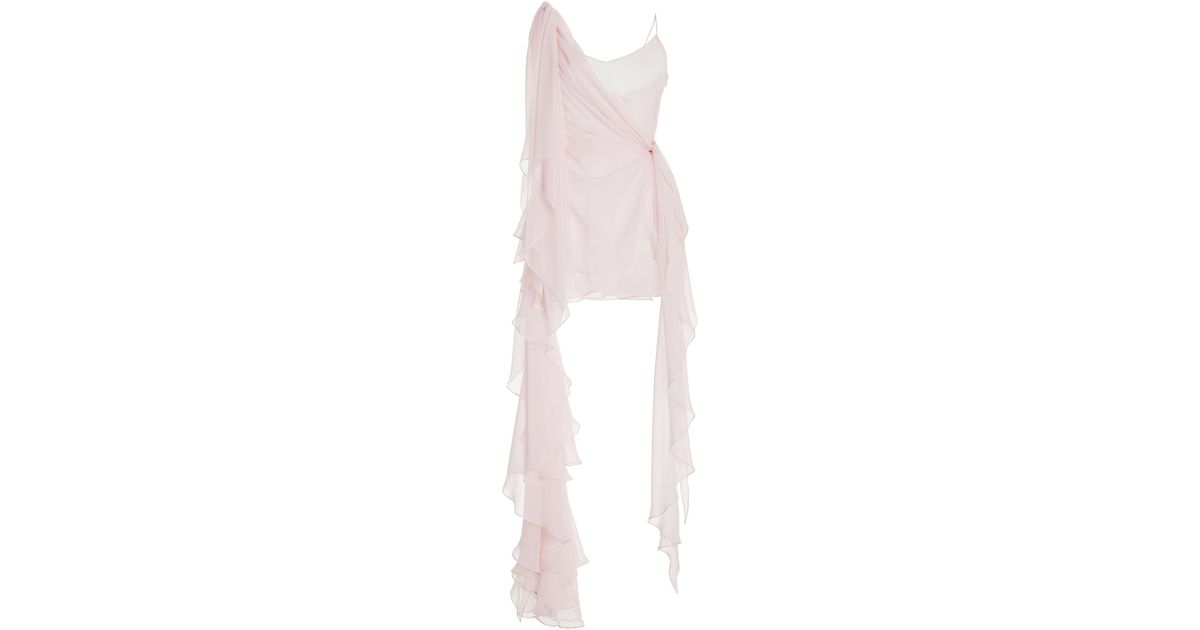 LAQUAN SMITH Asymmetric Ruffled Silk Mini Dress in White | Lyst