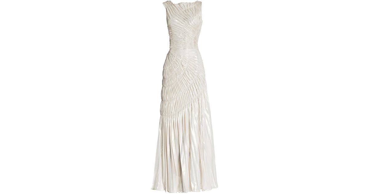 Georgia Hardinge Exclusive Fossil Shirred Metallic Chiffon Maxi Dress in  White | Lyst Canada