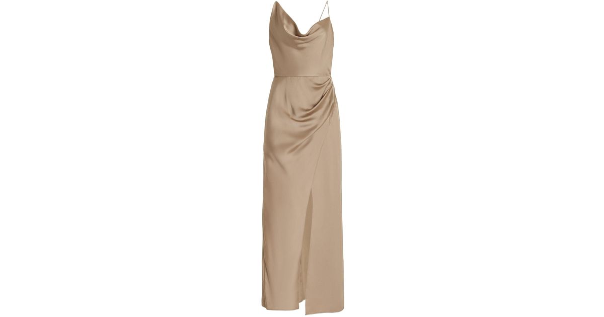 Significant Other Aria Draped Satin Midi Dress in Natural | Lyst