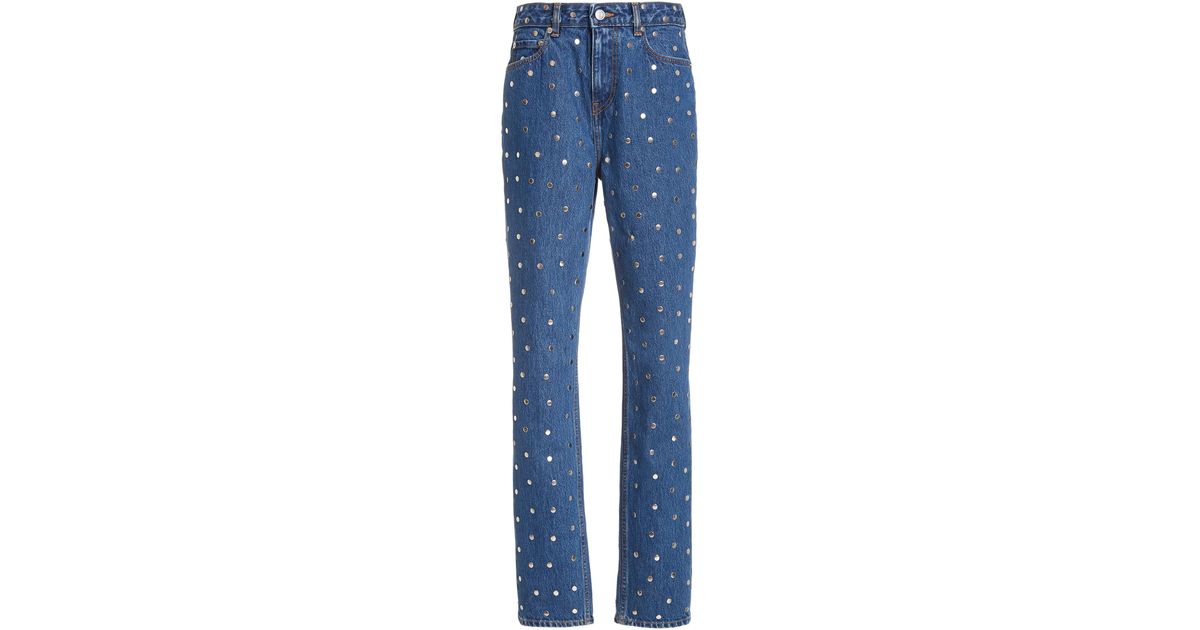 Ganni Denim Studded Straight Leg Jeans 