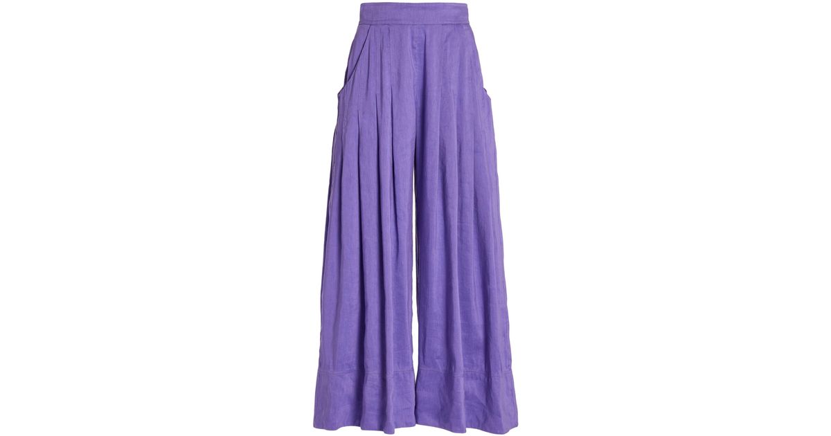 Aje. Equinox Pleated Linen-silk Wide-leg Pants in Purple | Lyst