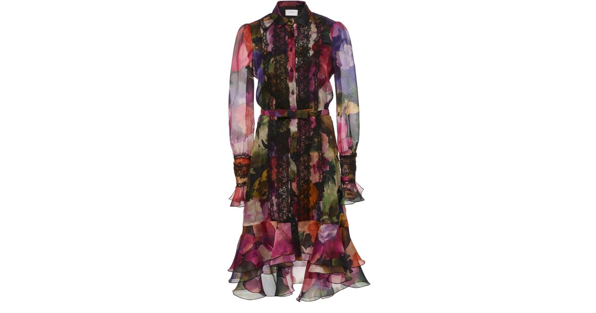 Marchesa Cotton Lace-trimmed Ruffled Floral-print Chiffon Mini Dress - Lyst