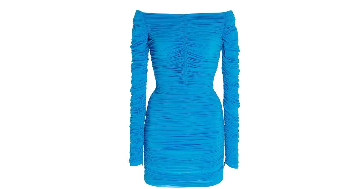 Alex Perry Hadley Off-the-shoulder Ruched Mini Dress in Blue | Lyst