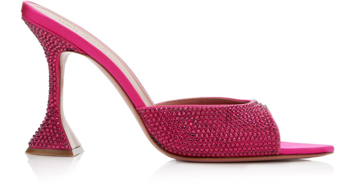 AMINA MUADDI Caroline Crystal-embellished Satin Sandals in Pink | Lyst UK