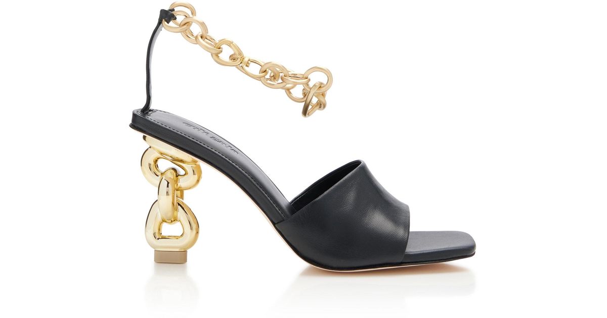Cult Gaia Misha Chain-detailed Leather Sandals in Black | Lyst