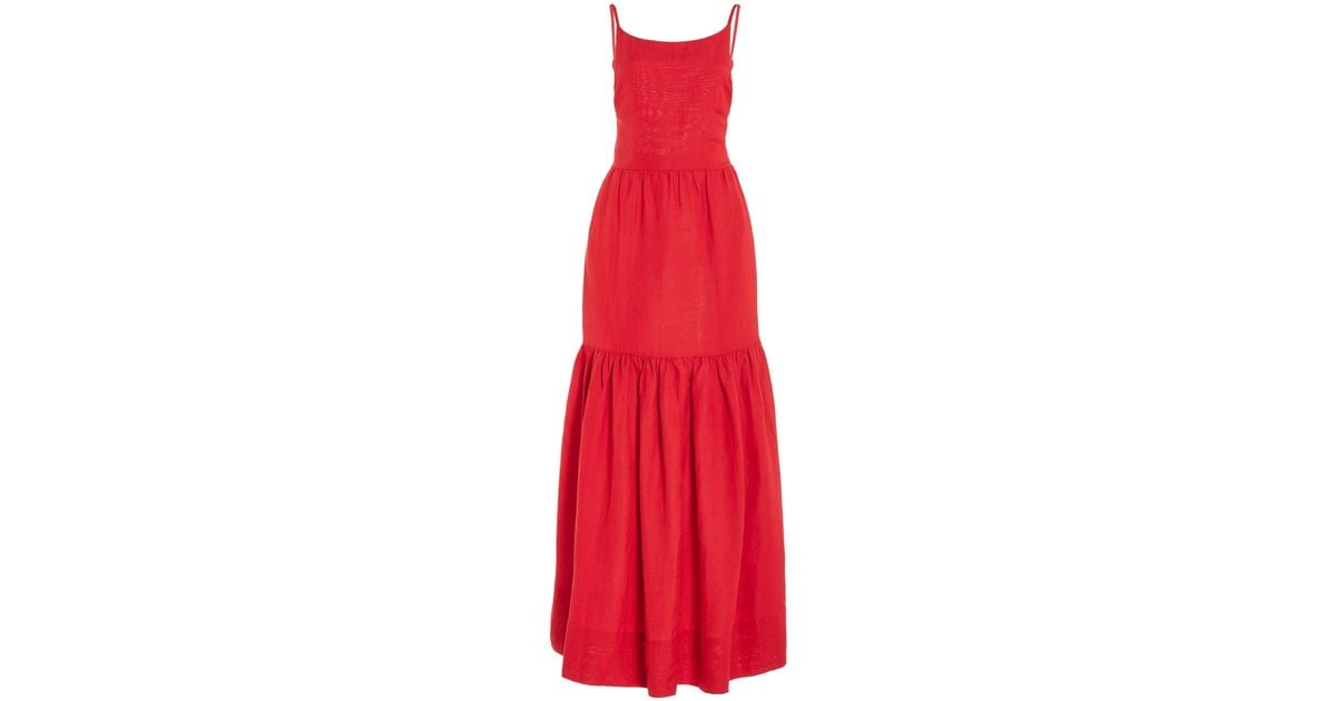 Posse Elise Tiered Linen-blend Maxi Dress | Lyst