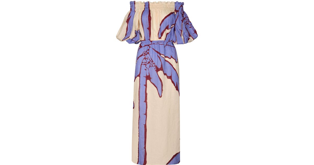 Johanna Ortiz Harbor Hues Off-The-Shoulder Linen Midi Dress in Blue | Lyst