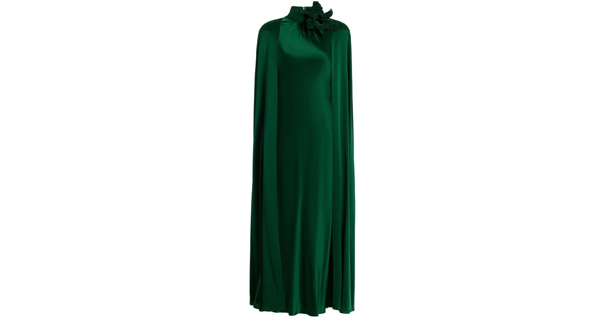 Rodarte Cape-detailed Silk Maxi Dress in Green | Lyst