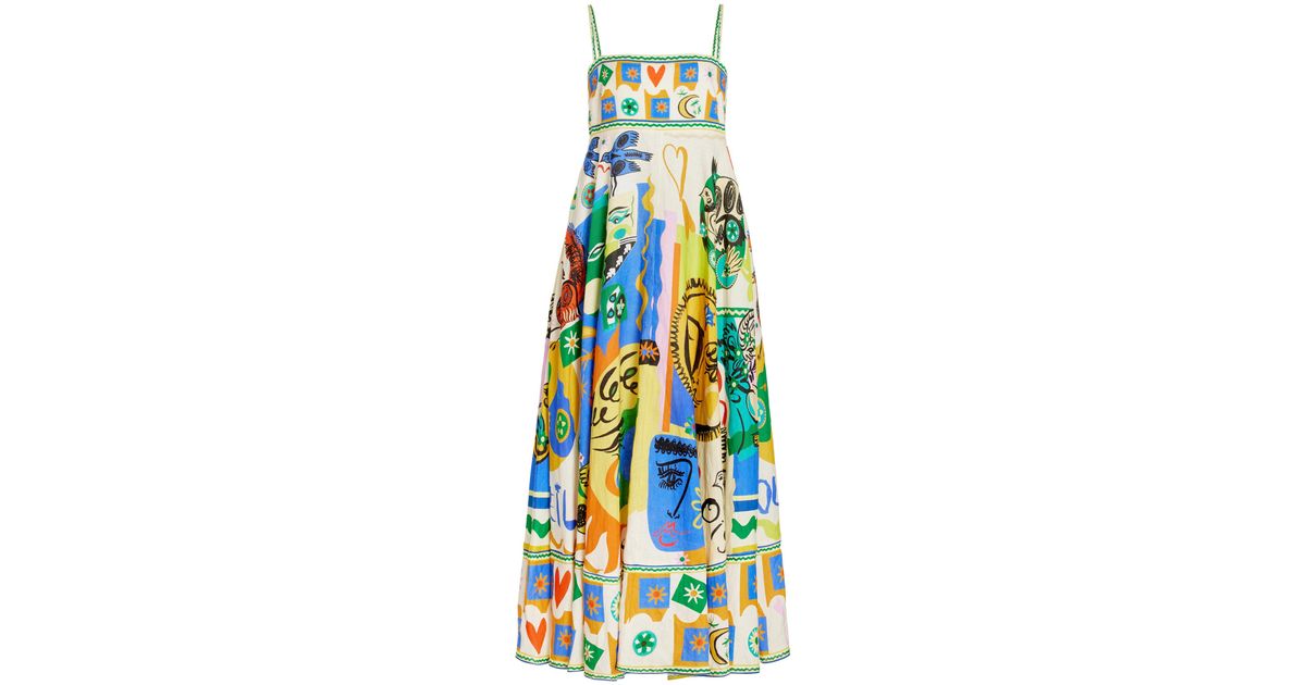 ALÃMAIS Soleil Linen Midi Sun Dress in White | Lyst