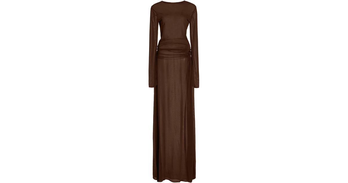 Paris Georgia Basics Tilda Draped Jersey Maxi Dress in Brown