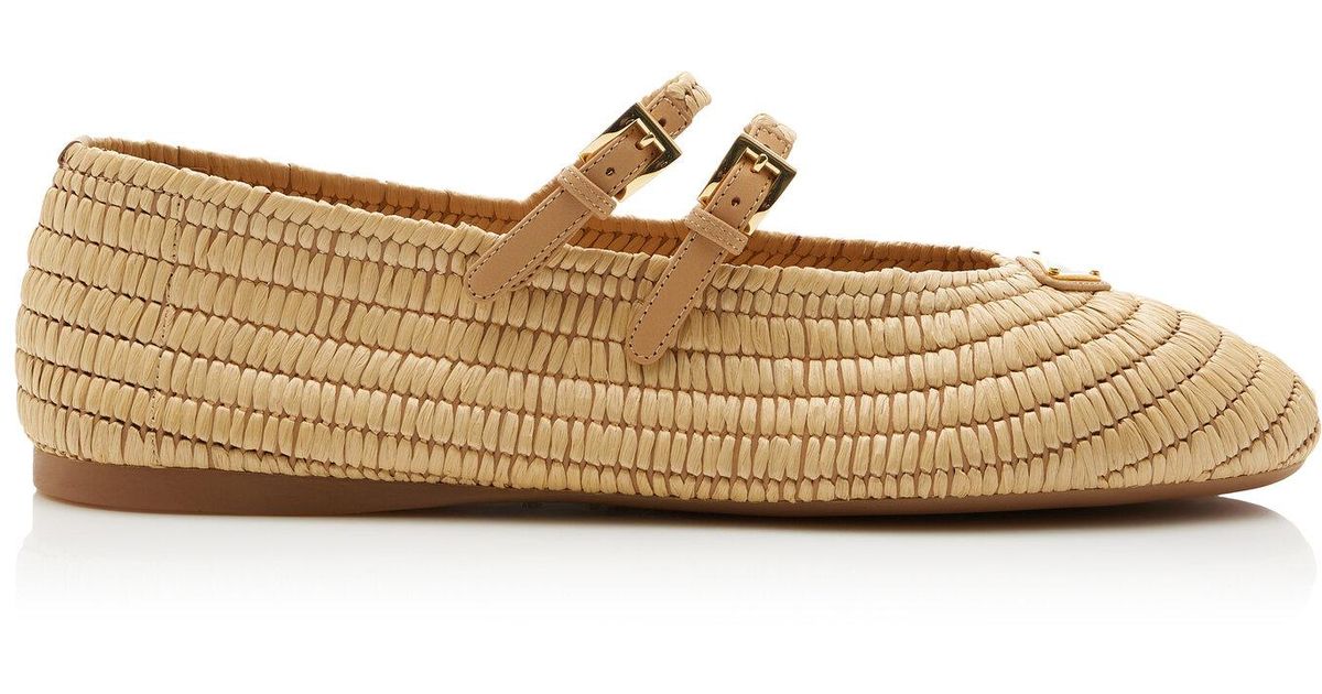Prada Raffia Ballet Flats in Natural | Lyst UK