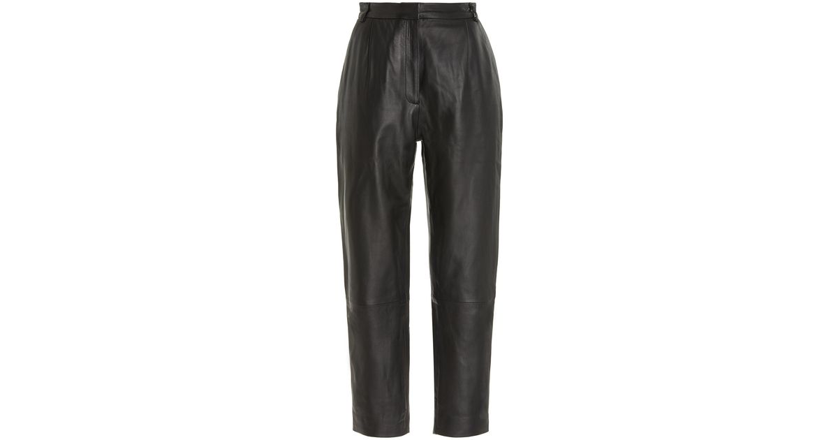 TOVE Emma Pleated Leather Cropped Trousers in Black | Lyst