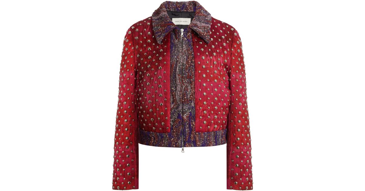 Dries Van Noten Studded Jacquard Jacket in Red | Lyst