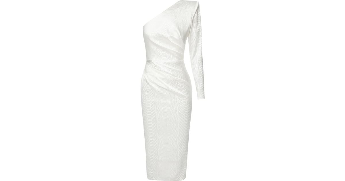 Alex Perry Kendra One-shoulder Snake-effect Satin Midi Dress in White ...