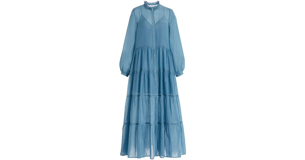 Bird & Knoll James Cotton-silk Maxi Dress in Blue | Lyst Canada