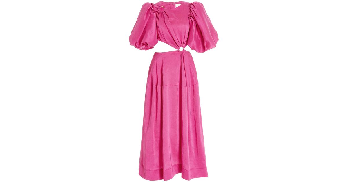 Aje. Vanades Cutout Linen-blend Midi Dress in Pink | Lyst UK