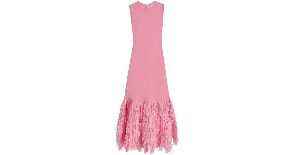 oscar de la renta fringed crepe midi dress Oscar de la Renta Fringed Crepe Midi Dress in Pink