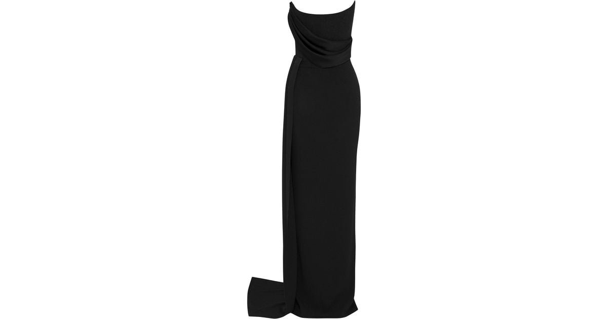 alex perry kirby strapless crepe column draped gown