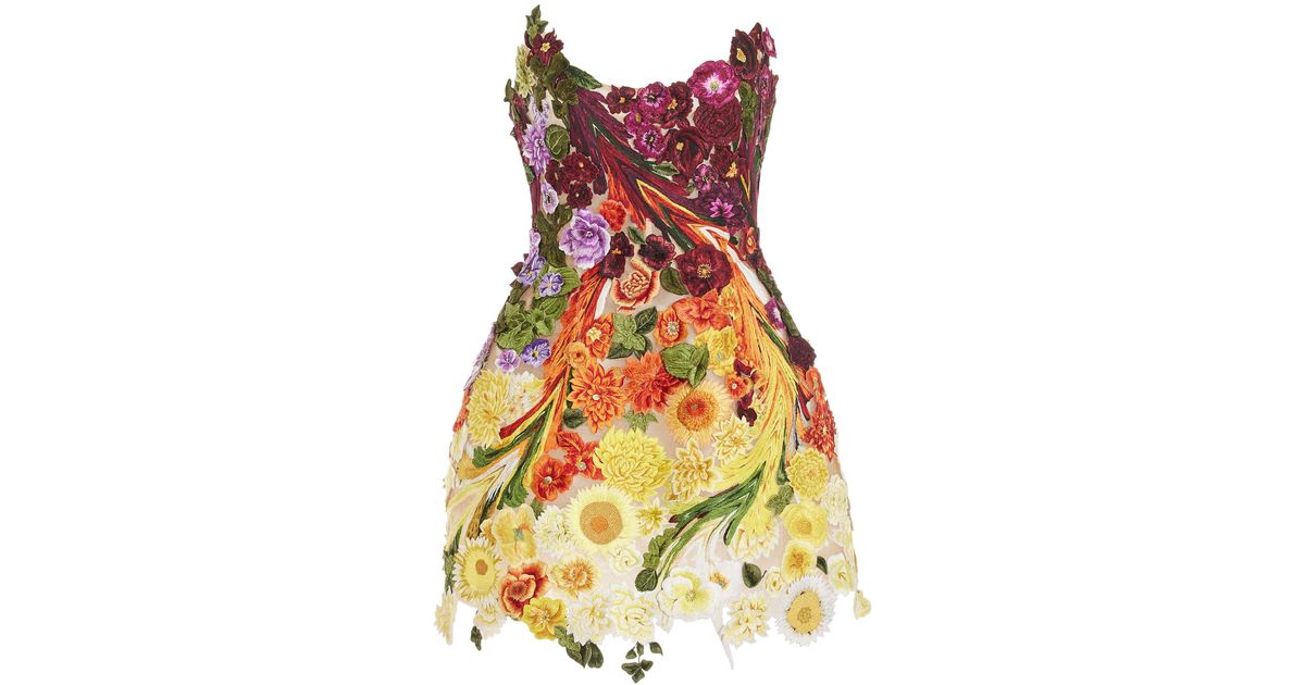 Oscar de la Renta Floral-embroidered Tulle Mini Dress | Lyst Oscar de la Renta Floral-embroidered Tulle Mini Dress | Lyst