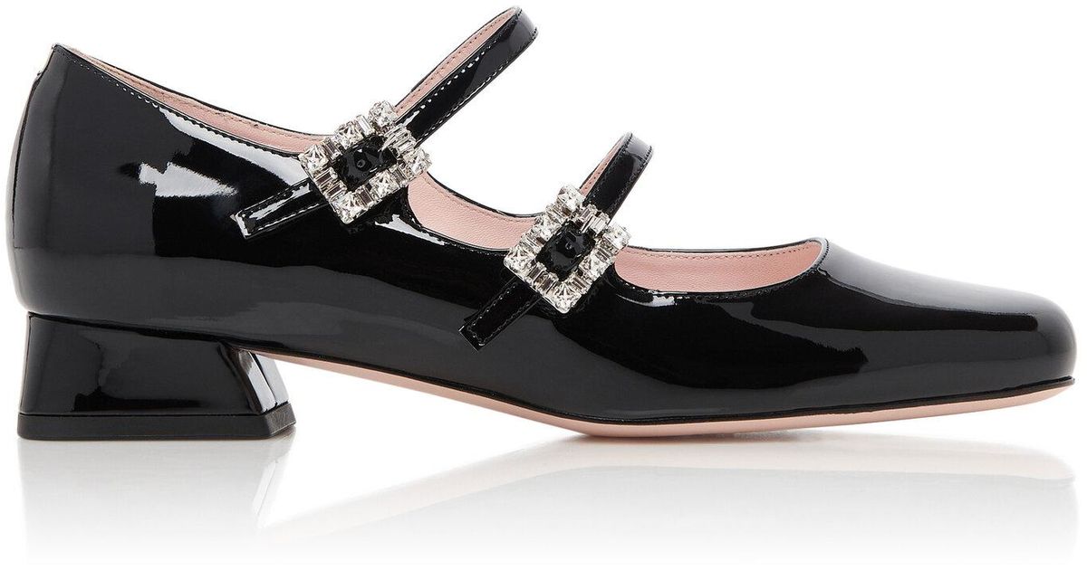 Roger Vivier Mini Tres Vivier Patent Flats in Black | Lyst