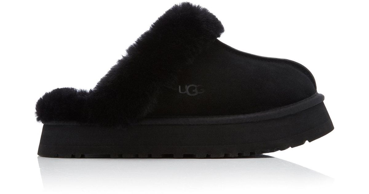 UGG Disquette Sheepskin-lined Suede Platform Slippers in Black | Lyst