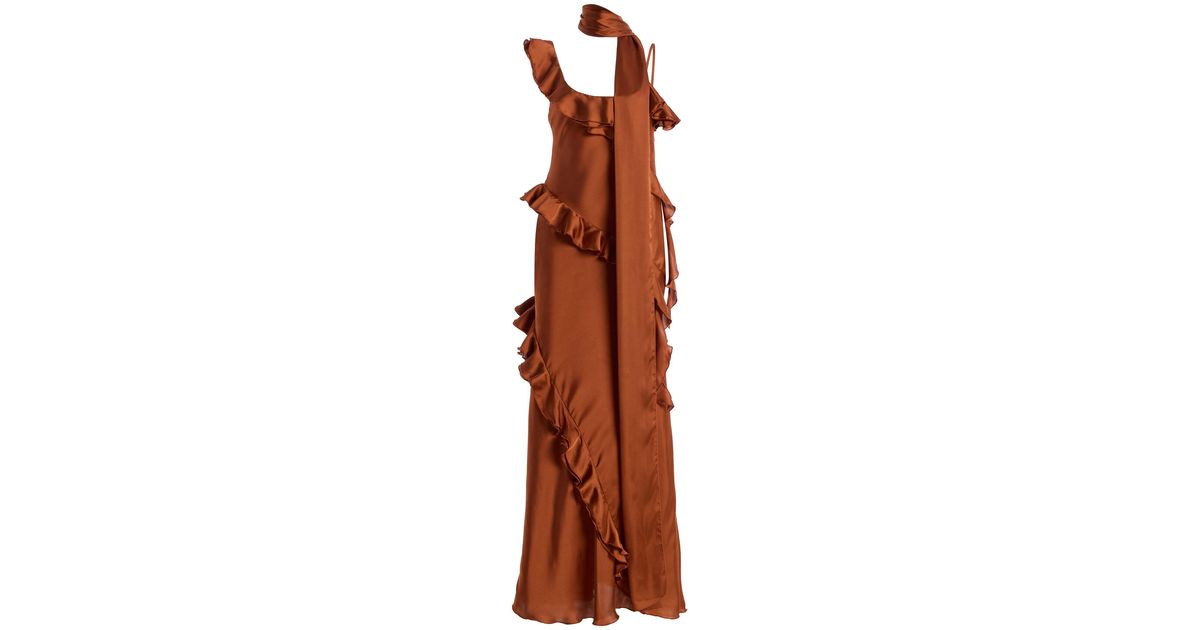 Siedres Exclusive Monica Ruffled Satin Maxi Dress in Brown | Lyst Australia