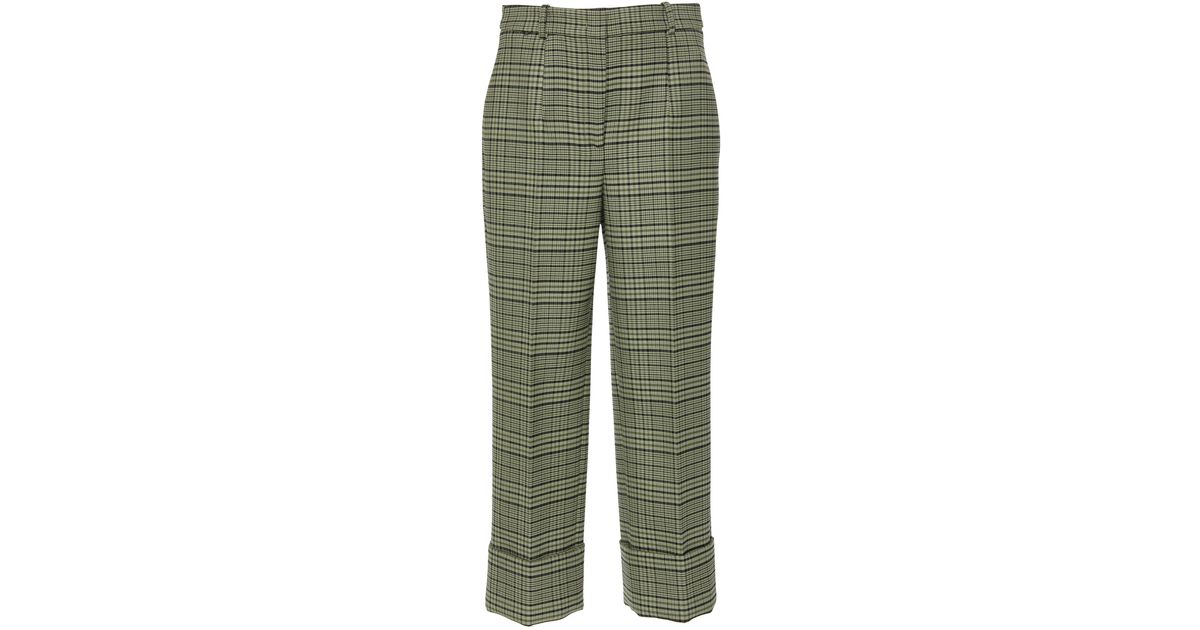 Michael Kors Cropped Checked Wool-blend Pants in Grey (Gray) - Lyst