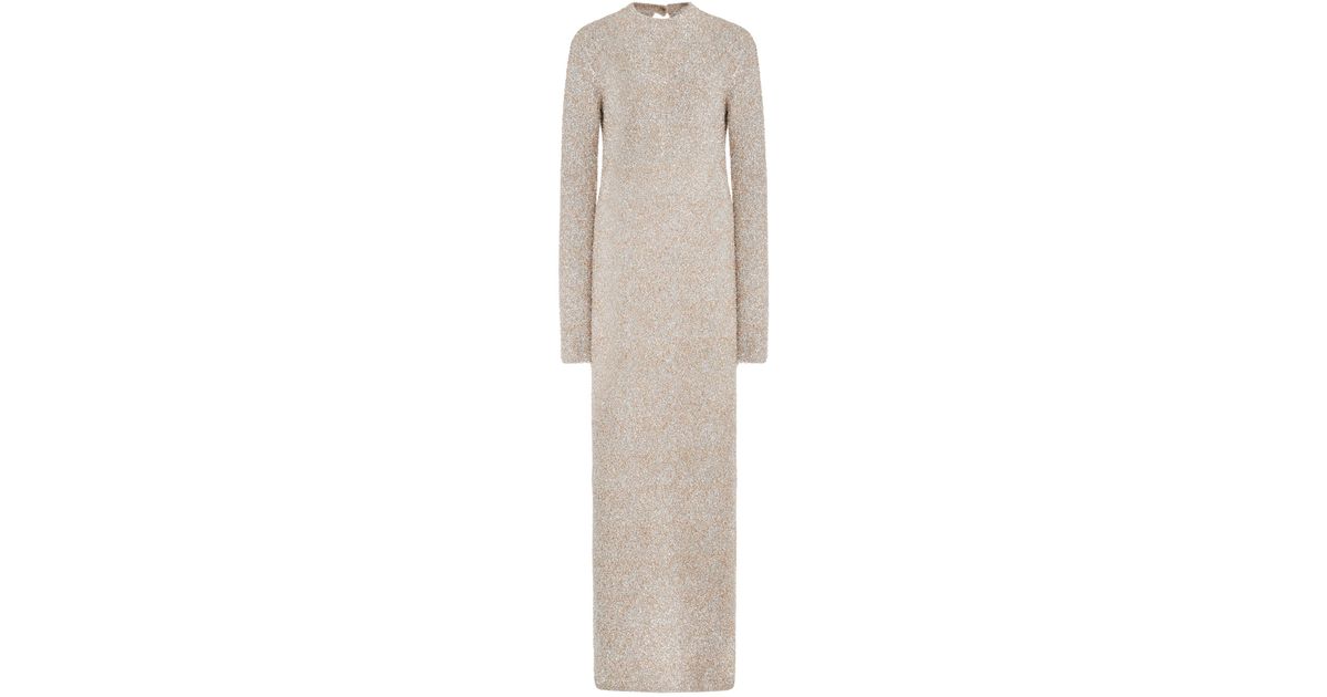 ROTATE BIRGER CHRISTENSEN Glitter Knit Maxi Dress in Natural
