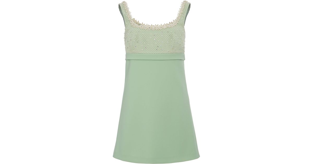 Miu Miu Pearl Mesh Embellished Mini Dress in Green | Lyst