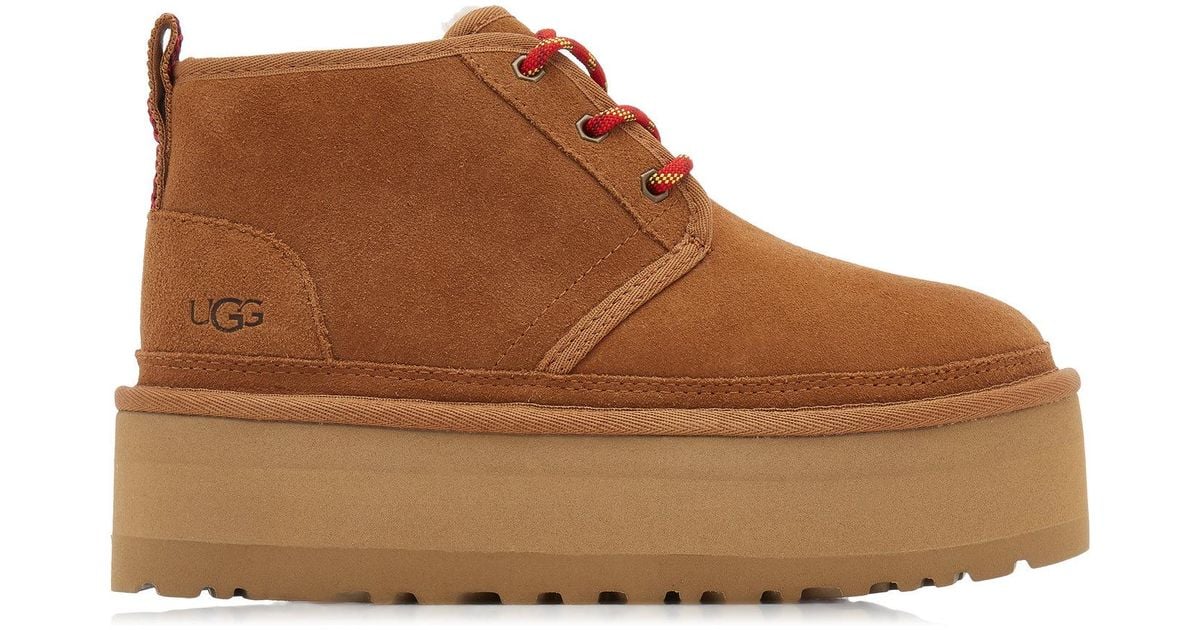 UGG Suede Neumel Heritage Shearling Platform Boots in Brown Lyst
