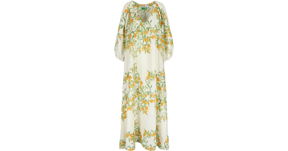 BERNADETTE Georgio Kumquat-printed Linen Maxi Dress in