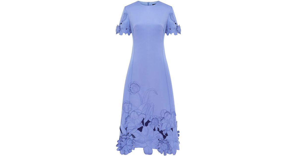 LEO LIN Caroline Floral-Appliqud Cutout Crepe Midi Dress in Blue | Lyst UK