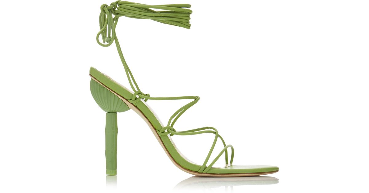 Cult Gaia 'soleil' Bamboo Effect Heel Lace-up Sandals in Green | Lyst