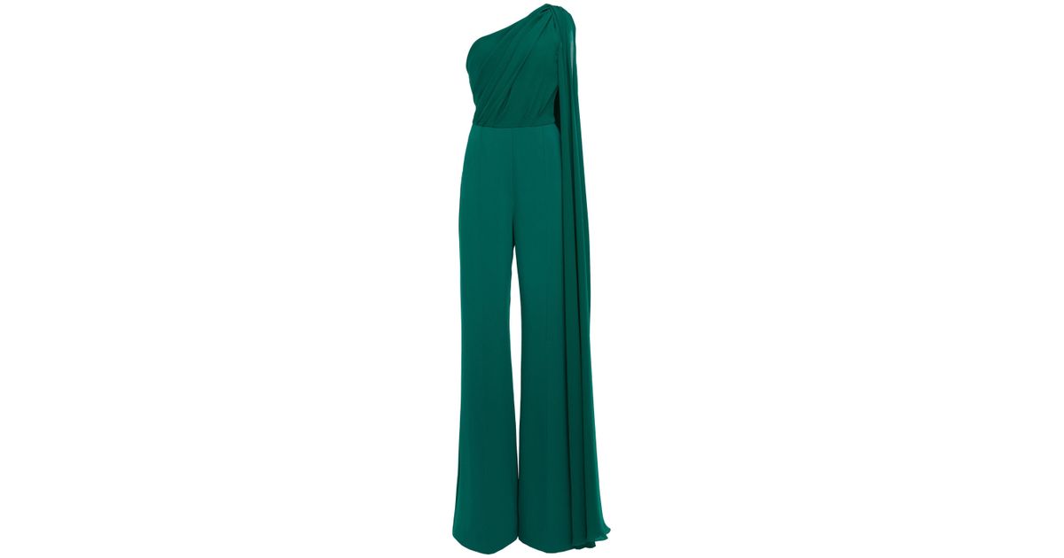 one shoulder green jumpsuit