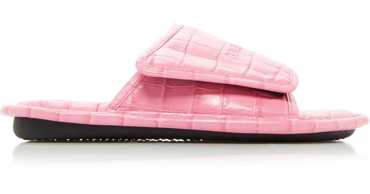 balenciaga pink croc slides