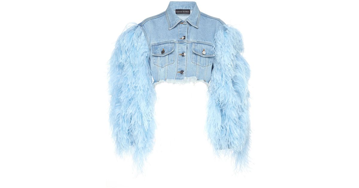 David Koma Feather-sleeve Cropped Denim 