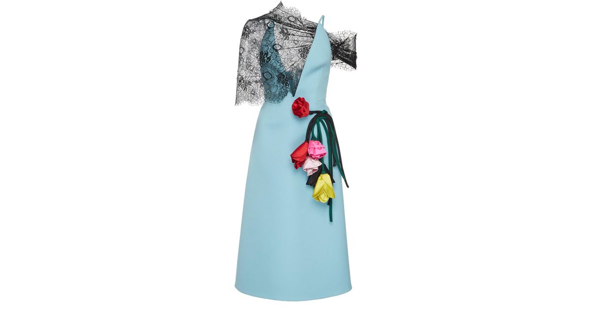 sachin and babi light blue dress Prada Linen Mini Dress with Lace Embroidery