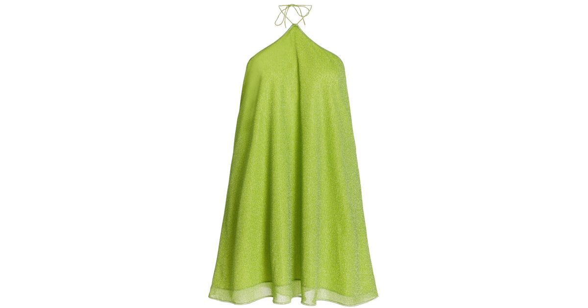 Oséree Lumiere Metallic Halter Mini Dress in Green | Lyst