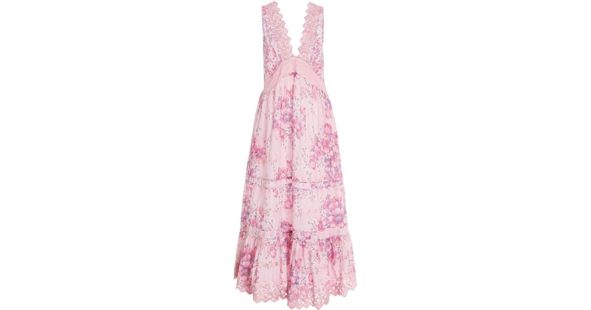 LoveShackFancy Oakley Lacetrimmed Floral Cotton Maxi Dress in Pink Lyst